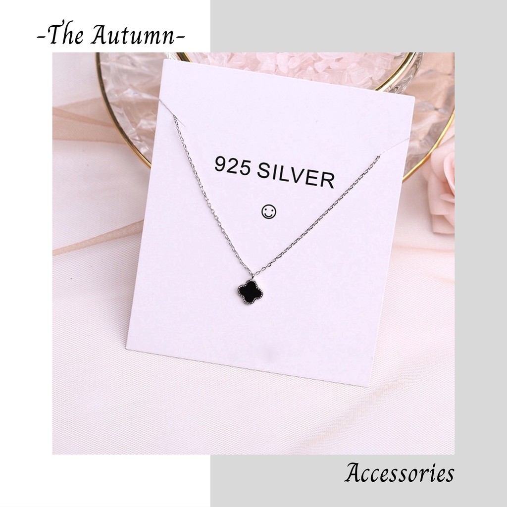 Dây chuyền mạ bạc s925 hình hoa bốn cánh đen thời trang phong cách Hàn Quốc cho nữ - The Autumn Accessories