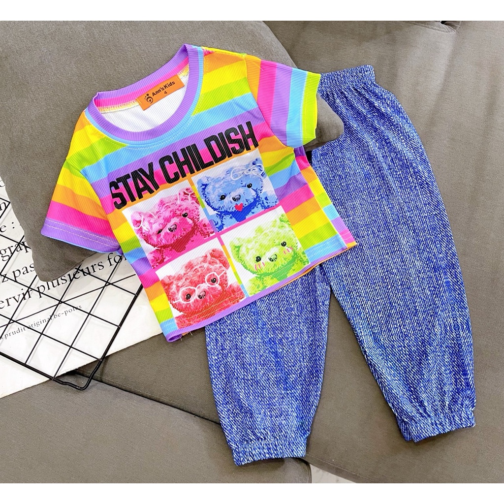 Bộ bé gái, đồ bộ bé gái 3D thun lạnh thể thao ngắn quần dài Jennie kids J468