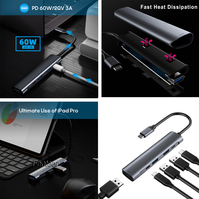 (Fenteer) Usb 3.0 2.0 60w Pd Cho Macbook Pro Xps