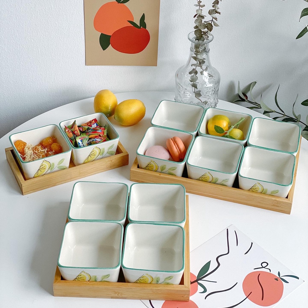 Âu dessert hình chanh xinh xắn kèm khay đựng