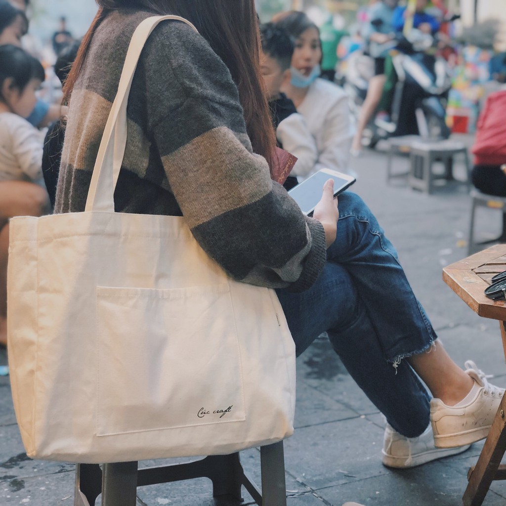 Túi vải canvas Basic Tote Bag - Cúc Craft - Trắng