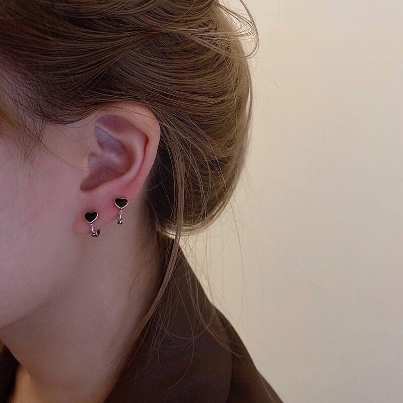 Bông tai bạc nữ khoen tròn trái tim bạc 925 Minh Tâm Jewelry