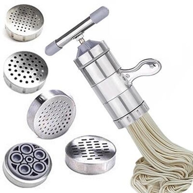 Dụng cụ làm bún tươi, mỳ sợi thủ công bằng tay chất liệu inox kèm 5 đầu khuôn ép