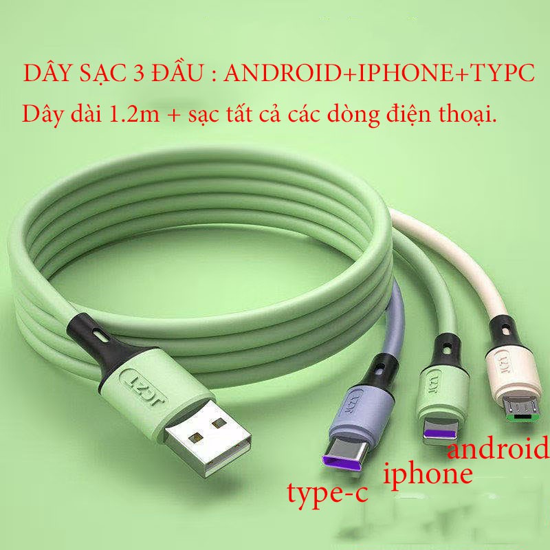 Cáp sạc nhanh 3 trong 1,tăng tốc độ sạc 95%,sạc cùng lúc cho: iphone,samsung,android,tất cả dòng điện thoại smartphone