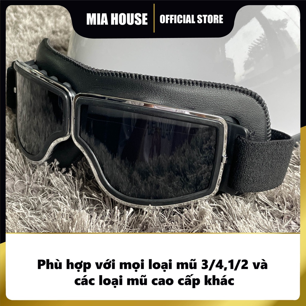 Kính phi công viền da cao cấp gắn mũ bảo hiểm MENGO GD005 gắn nón bảo hiểm nửa đầu, 3 4 - hàng độc trên thị trường