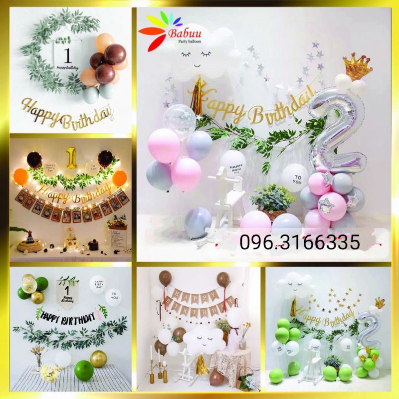 (freeship) Set bóng trang trí sinh nhật phong cách Hàn Quốc