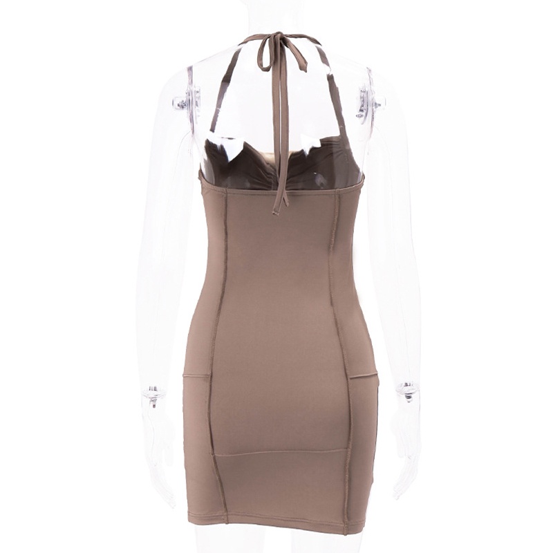 Đầm Hai Dây Ôm Dáng Hở Lưng Màu Sắc Tương Phản Dành Cho Nữ