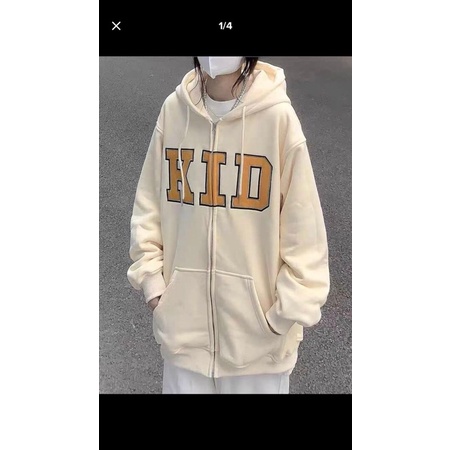 Áo Hoodie Zip Kéo Khoá Chữ KID CAO CẤP Chất Nỉ Ngoại Dày Dặn Form Rộng Tay Phồng-Unisex