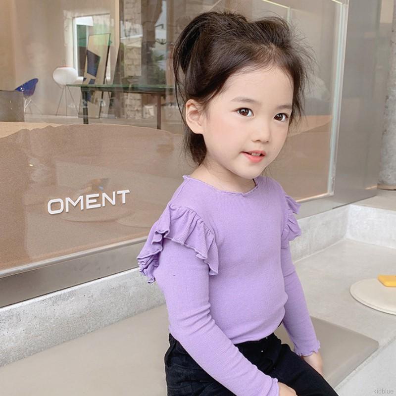 Áo thun tay dài màu sắc đơn giản đáng yêu cho bé gái