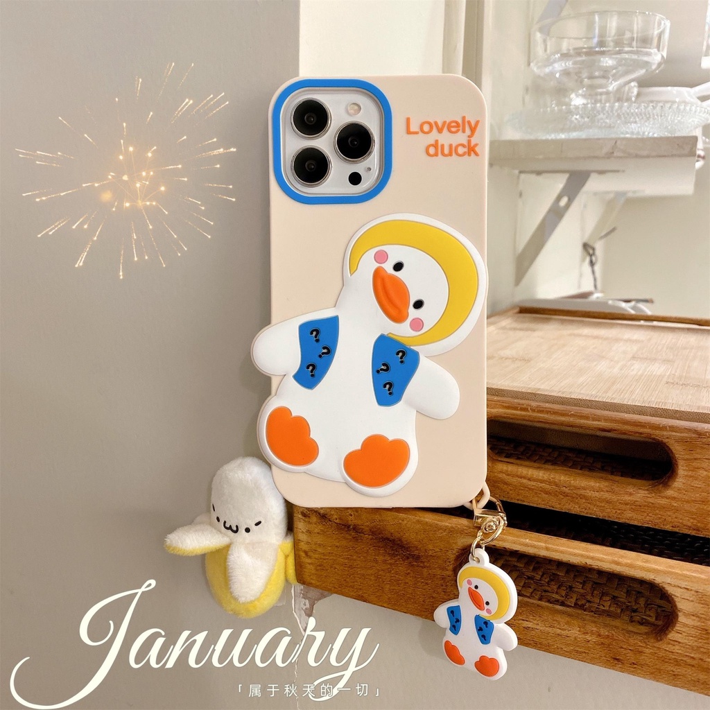 Ốp Điện Thoại Silicon Hình Vịt Kèm Dây Đeo Cho iPhone 13 12 11 Pro Max XR XS Max X 7 8 6 6S Plus add pendant to prevent falling