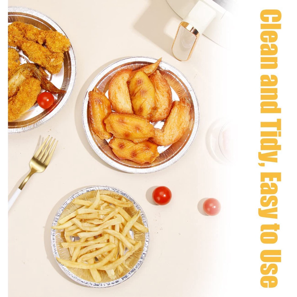 Set 50 khay lá nhôm tròn chống dính dùng một lần cho nồi chiên không dầu đa năng chất lượng cao