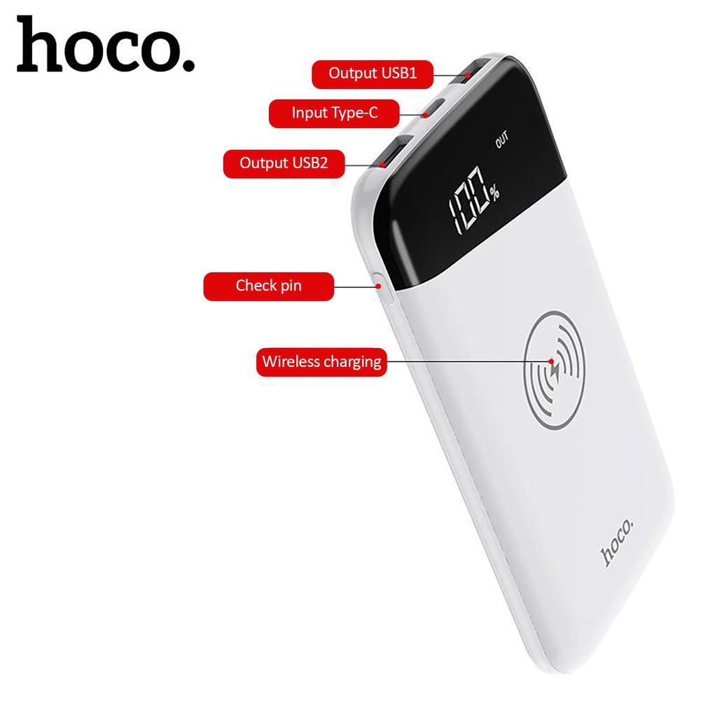 Pin dự phòng 12.000mah HOCO J11 plus kiêm sạc không dây chính hãng - Sạc dự phòng dùng được cho nhiều dòng điện thoại