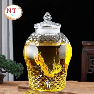 Bình Ngâm Rượu Thủy Tinh hoạ tuyết kim cương 8 Lít (Có Van & Không Van )
