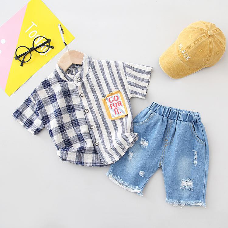 (Còn sz 8-13kg) Set áo sơmi kèm quần jean cực kì cá tính cho bé