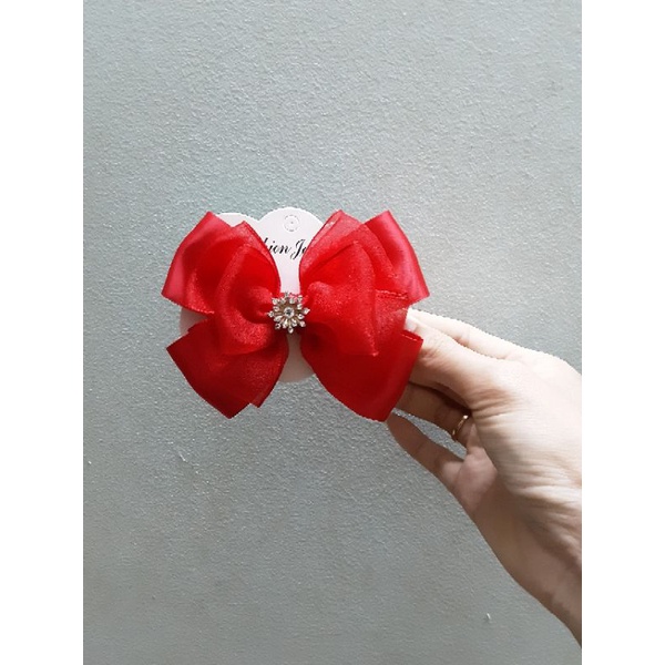 Kẹp nơ lụa đỏ loại to cho bé