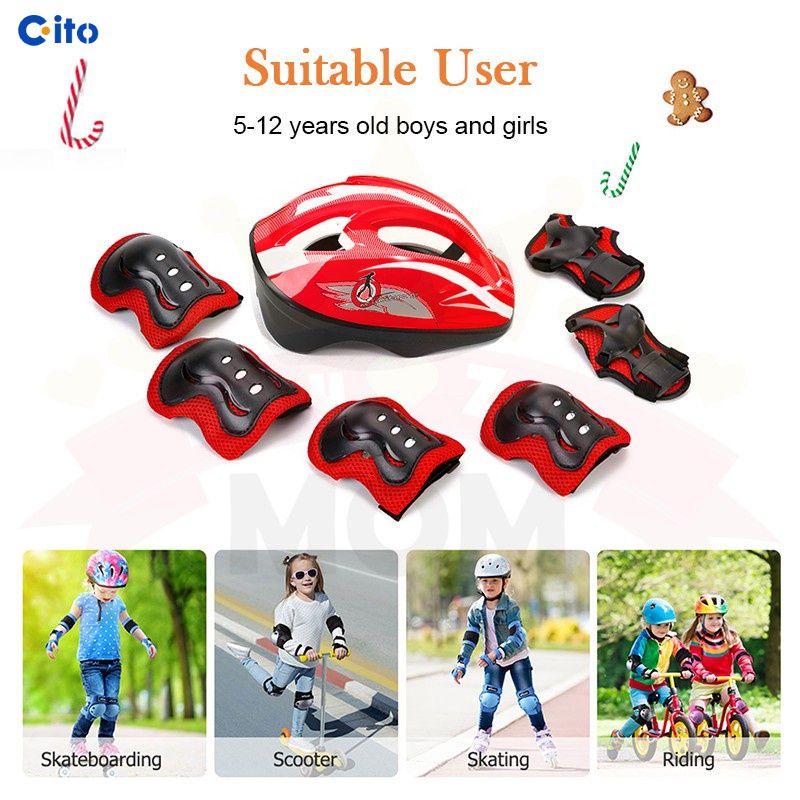 Bộ đồ bảo hộ có mũ bảo hiểm và đệm gối đệm khuỷu tay cho trẻ em đi xe đạp trượt băng