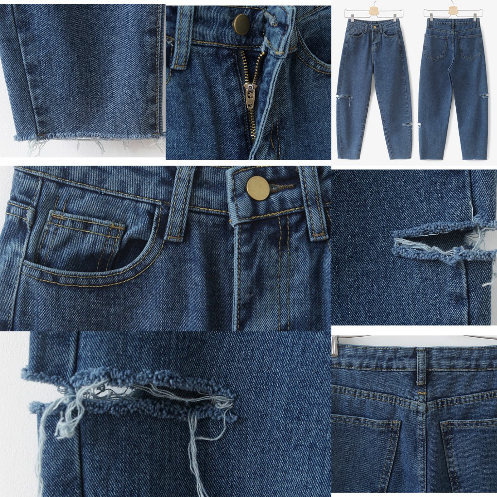 Quần Jean eo cao rách bên (Q10)-Hàng có sẵn