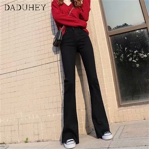 Quần jeans lưng cao ống loe thời trang phong cách Hong Kong 2021 dành cho nữ