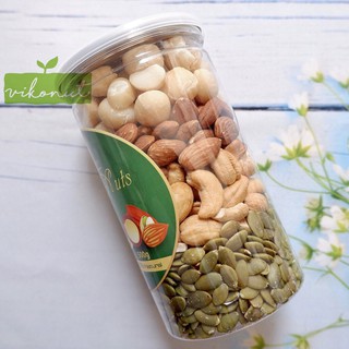 Mix hạt 4 loại nhân Bí xanh, Macca, Hạnh nhân, Hạt điều [500gr]