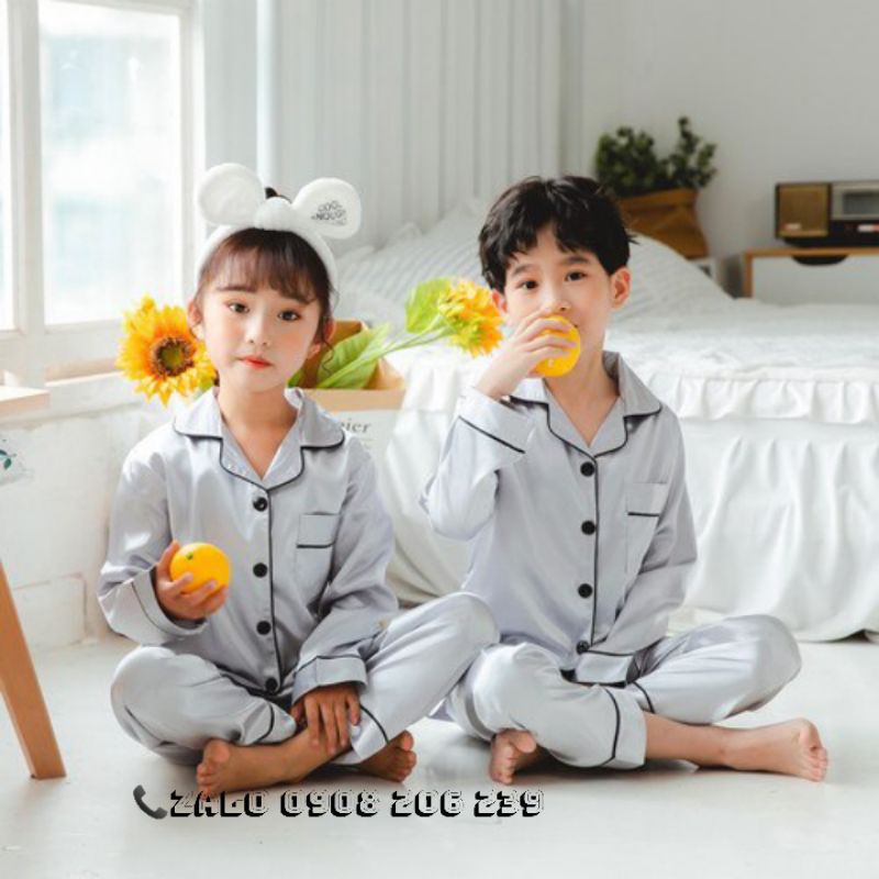 Đồ Bộ Pijama Cho Bé Trai Bé Gái Chất Lụa Cao Cấp, Đồ Ngủ Cho Bé Trai Bé Gái 11 đến 42kg