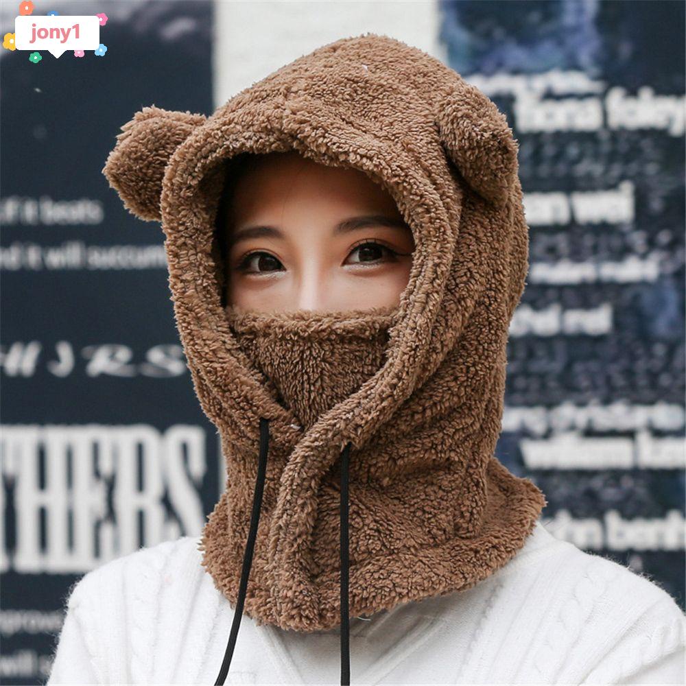 Nón trùm tai có khẩu trang ch kín mặt kiểu tai gấu bằng vải lông nhiều màu thời trang mùa Đông đáng yêu cho nữ