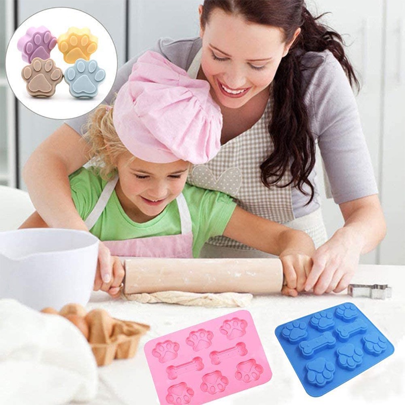 Khuôn Làm Bánh Kẹo ANAEAT Bằng Silicon Hình Bàn Chân Cún 3D 8 Ngăn Tái Sử Dụng Được Tiện Lợi