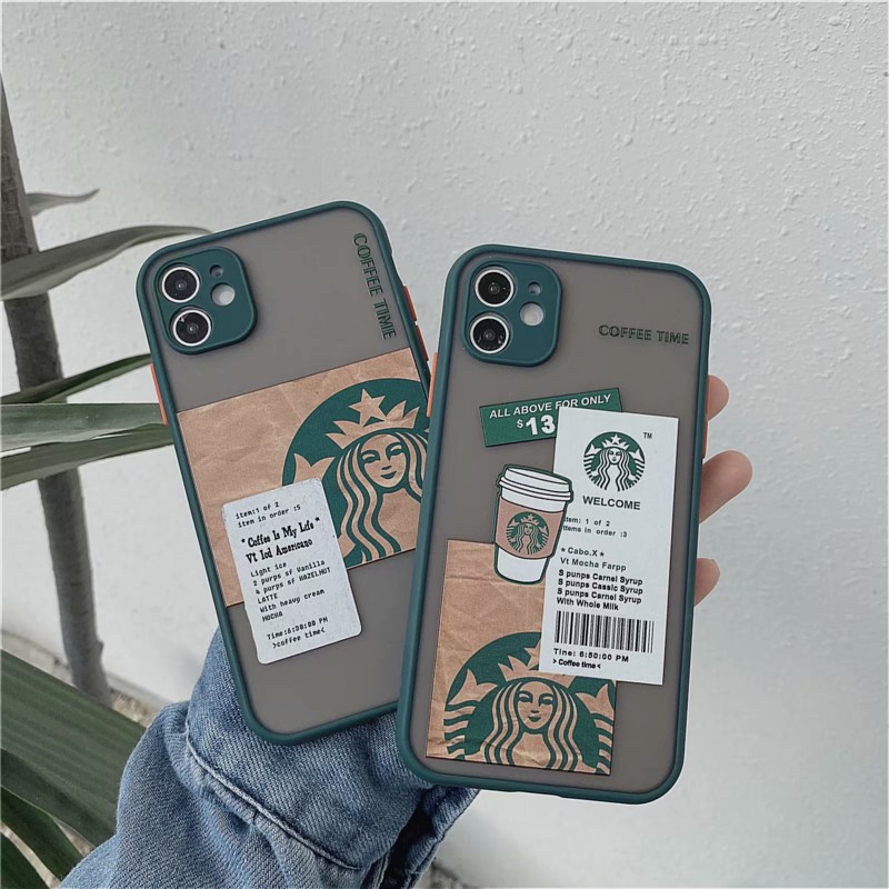 Ốp điện thoại cứng trong suốt hình starbucks bảo vệ cho Iphone 12 iphone 7 plus 8plus 11 pro MAX cover X XR XsMax