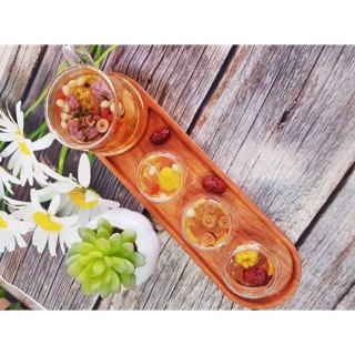 Khay gỗ cho nhà hàng, quán trà- cafe bầu dục 2 ngăn gỗ gõ đỏ nguyên khối