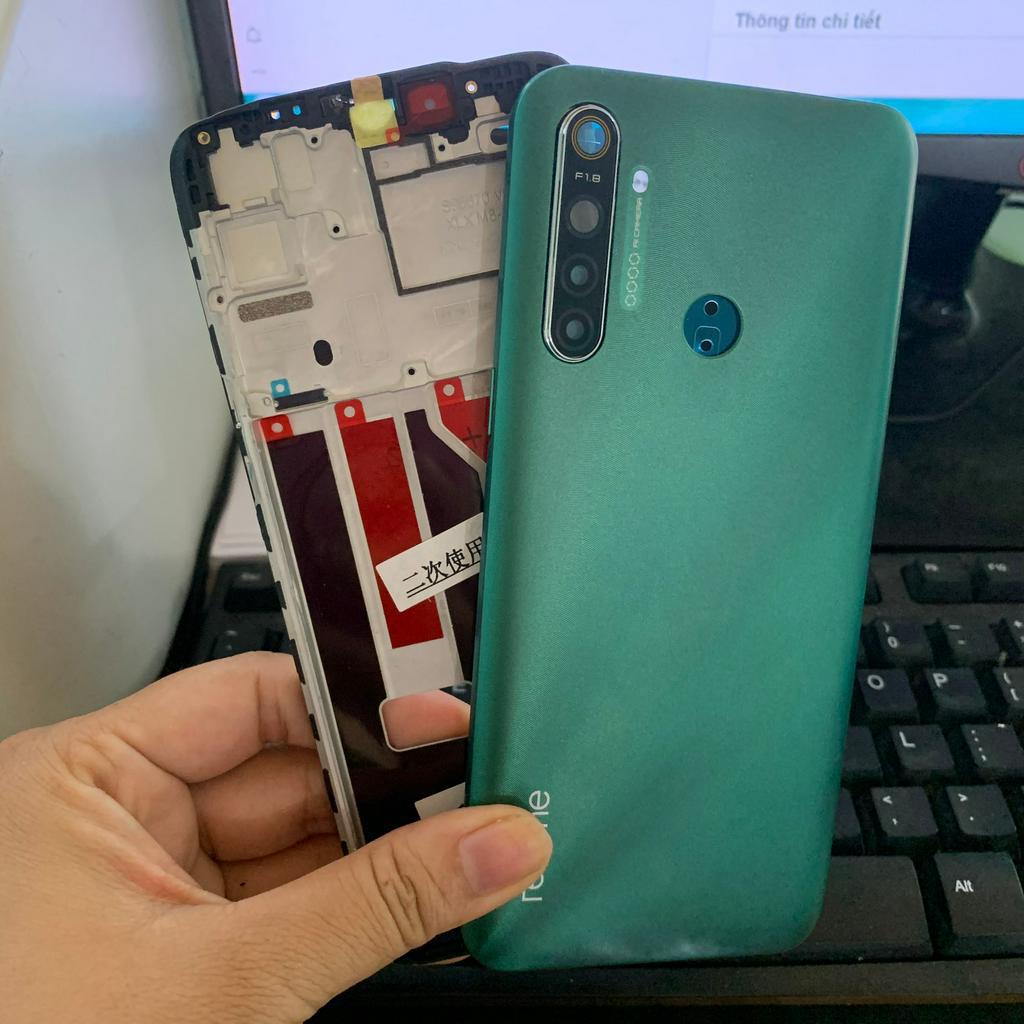 Bộ vỏ realme 5i zin có kính cam vad nút tăng giảm âm lượng