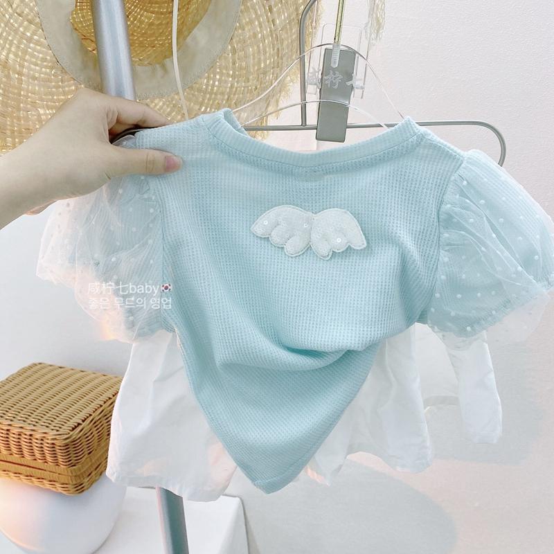 Áo Thun Lưới Tay Ngắn Phồng Thời Trang Mùa Hè Mới Dành Cho Bé Gái