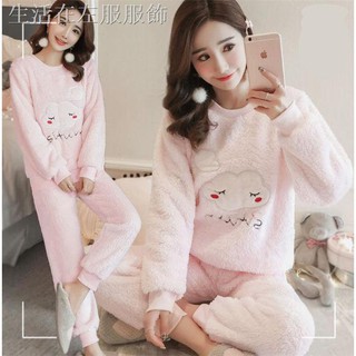 Bộ đồ ngủ lông cừu san hô dày dặn ấm áp cho nữ