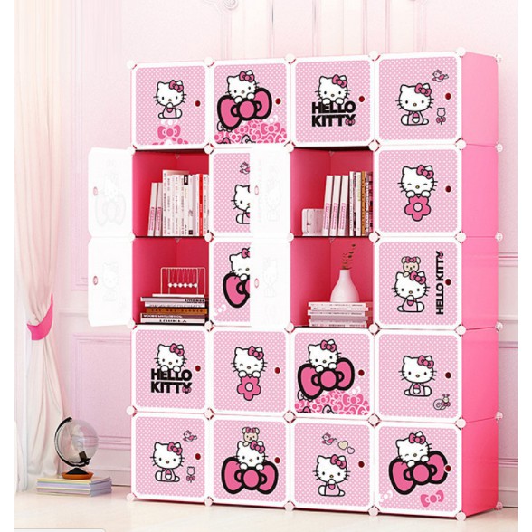 TỦ NHỰA GHÉP 20 Ô HELLO KITTY  (tùy chọn màu và hình theo sở thích)