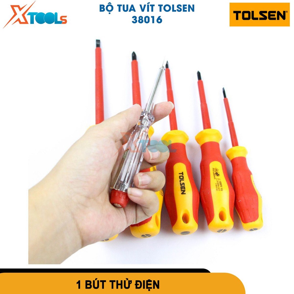 Bộ tua vít 13 chi tiết cách điện Tolsen 38016, chất liệu tua vít dùng thép cứng bọc nhựa cách điện [CHÍNH HÃNG][XTOOLS]