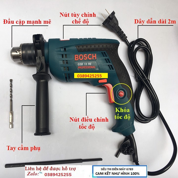 Máy khoan cầm tay Bosch - GSB 13 RE, Máy khoan tường, Khoan ghỗ - 100% lõi đồng