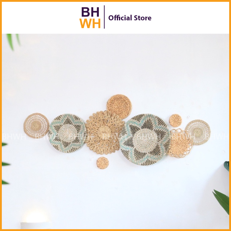 Set decor tường làm từ mây, cói, lục bình BHWH trang trí phòng ngủ, phòng khách, trang trí tết với phong cách vintage