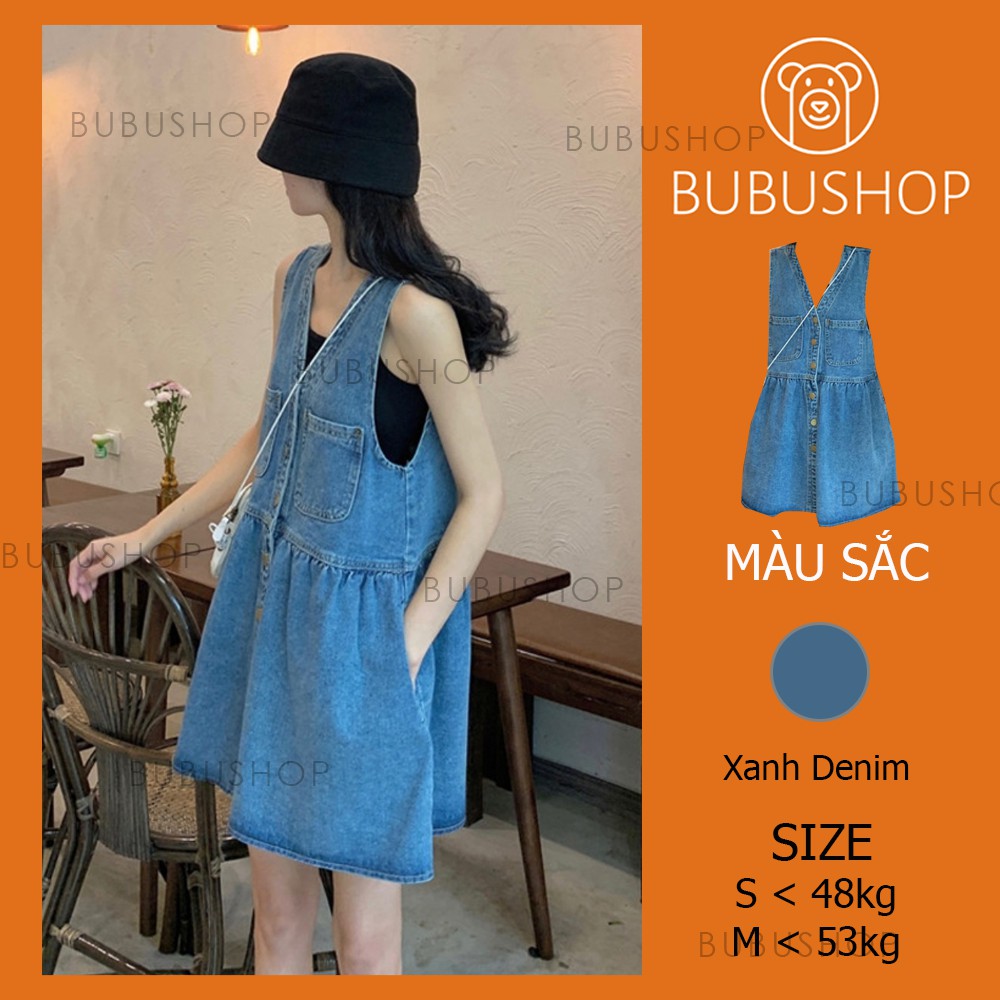 [Tặng kèm áo dây] Váy yếm bò jean dáng ngắn cổ V cá tính ulzzang BUBUSHOP