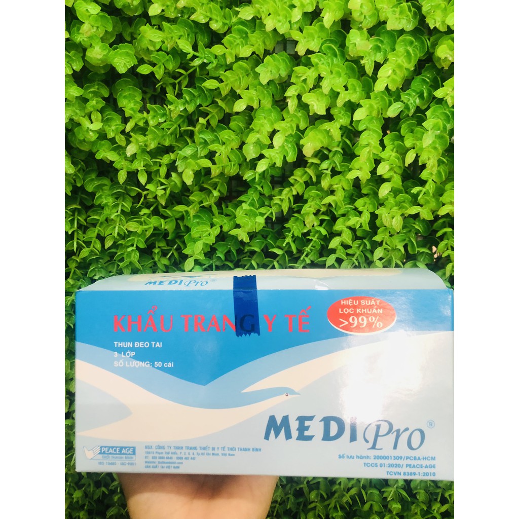 [Hộp 50 Cái] Khẩu Trang Y Tế 3 Lớp 4U Med ,  Medipro Màu Xanh