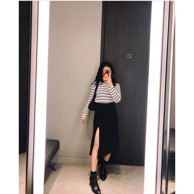 CHÂN VÁY MIDI SKIRT XẺ TÀ VINTAGE HOT