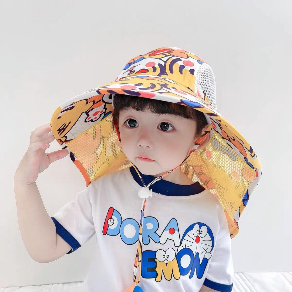 Nón Tai Bèo Vành Rộng Phối Lưới Thoáng Khí Thời Trang Đi Biển Mùa Hè Cho Bé