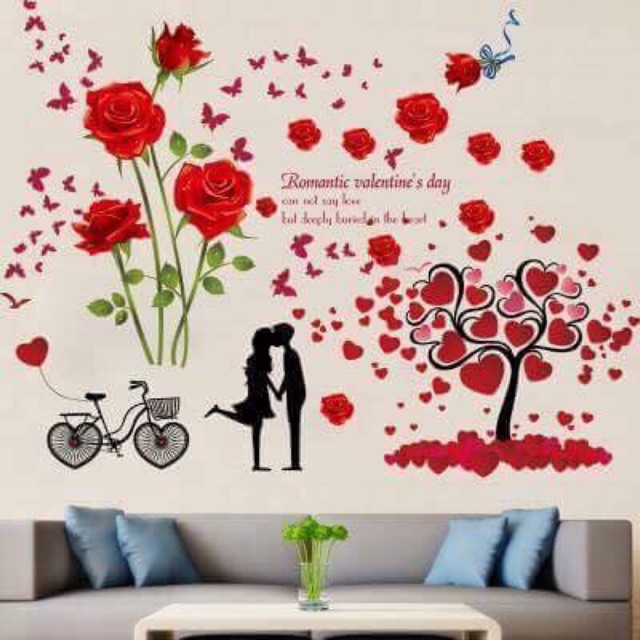Decal trang trí tường - Bộ Cây Tình yêu và Hoa Hồng đỏ quyến rũ ( 2 Tấm )