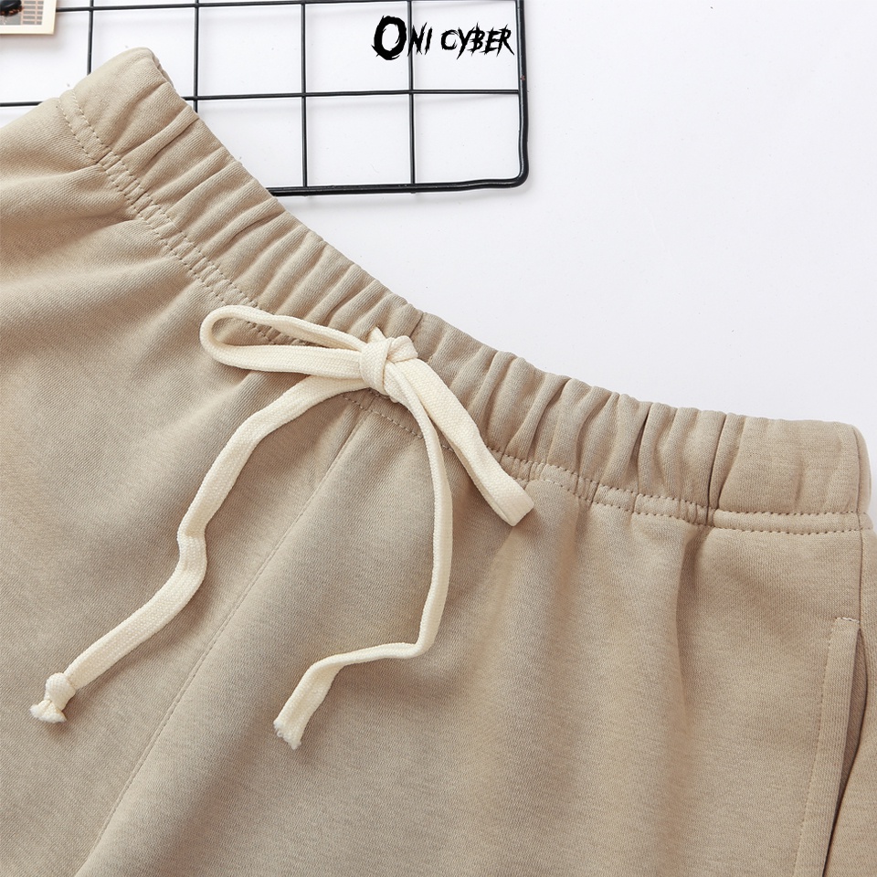 Quần đùi ống rộng hiphop ONI CYBER chất đẹp, quần short nỉ Unisex nam nữ bassic 2 màu đen và màu be in logo QONI03 | BigBuy360 - bigbuy360.vn