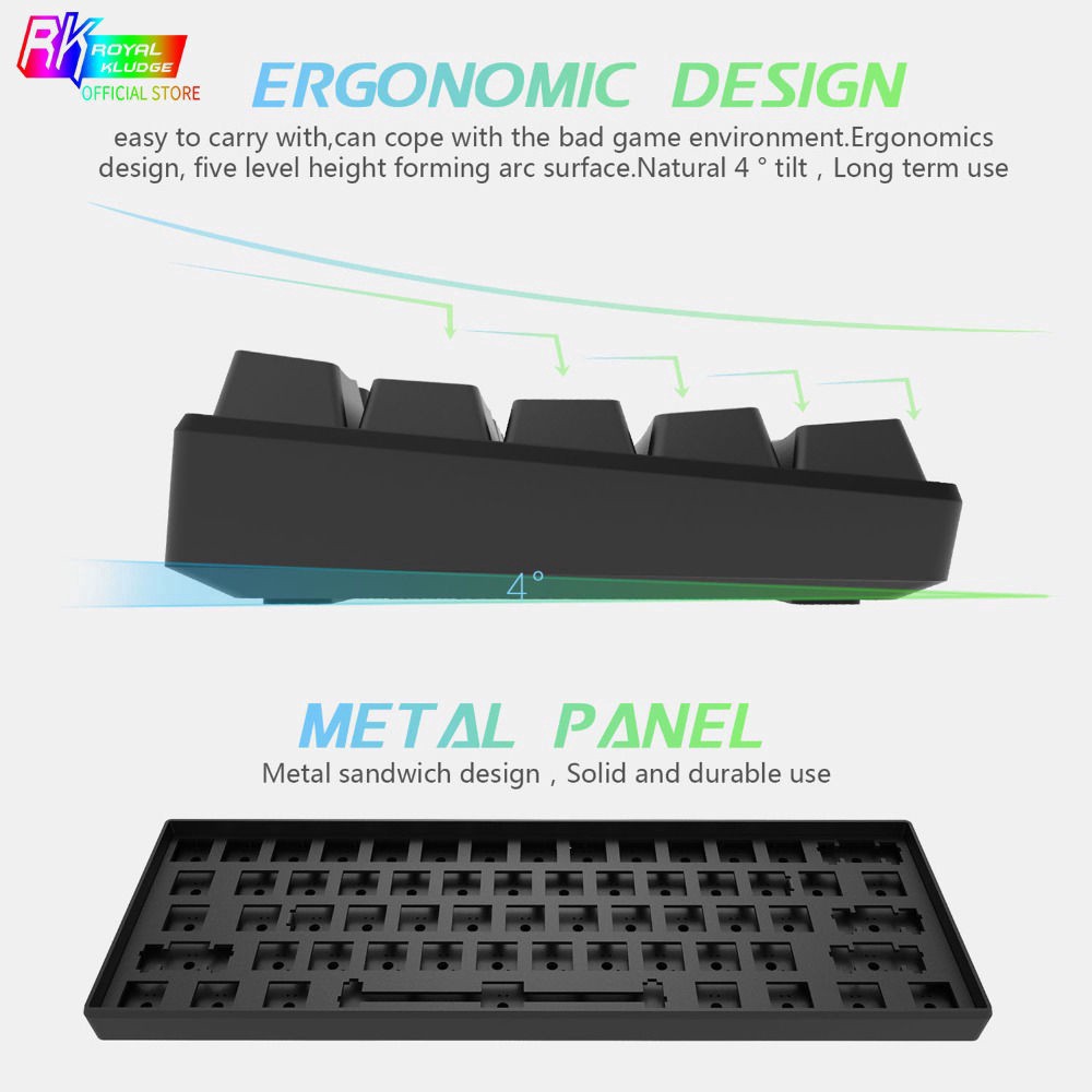 RK61 Backlight Keyboard Ergonomic USB Wired And Bluetooth Mechanical  Keyboard Gamer LED Gaming Gamer Mechanical  Keyboard For PC Computer