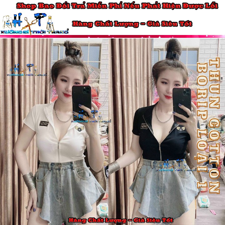 Áo kiểu croptop nữ đẹp ôm body dây kéo cổ trụ cực dễ thương mẫu mới thời trang 2021 phong cách hàn