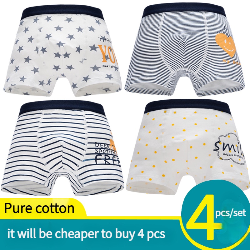 Bộ 4 Quần Lót Boxer Cotton Cho Bé Trai 7 Tuổi / 12 Tuổi / 10 Tuổi
