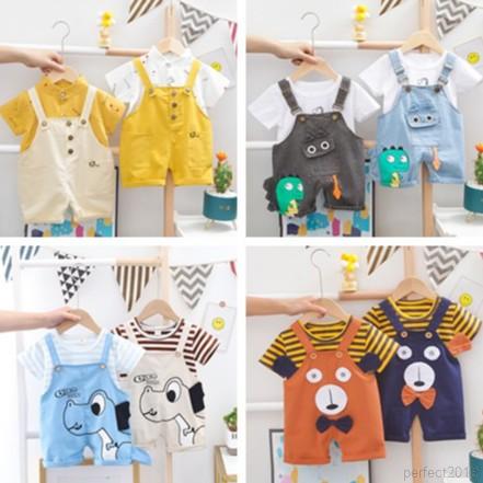 Set Áo Thun Tay Ngắn & Quần Short Yếm Dễ Thương Cho Bé