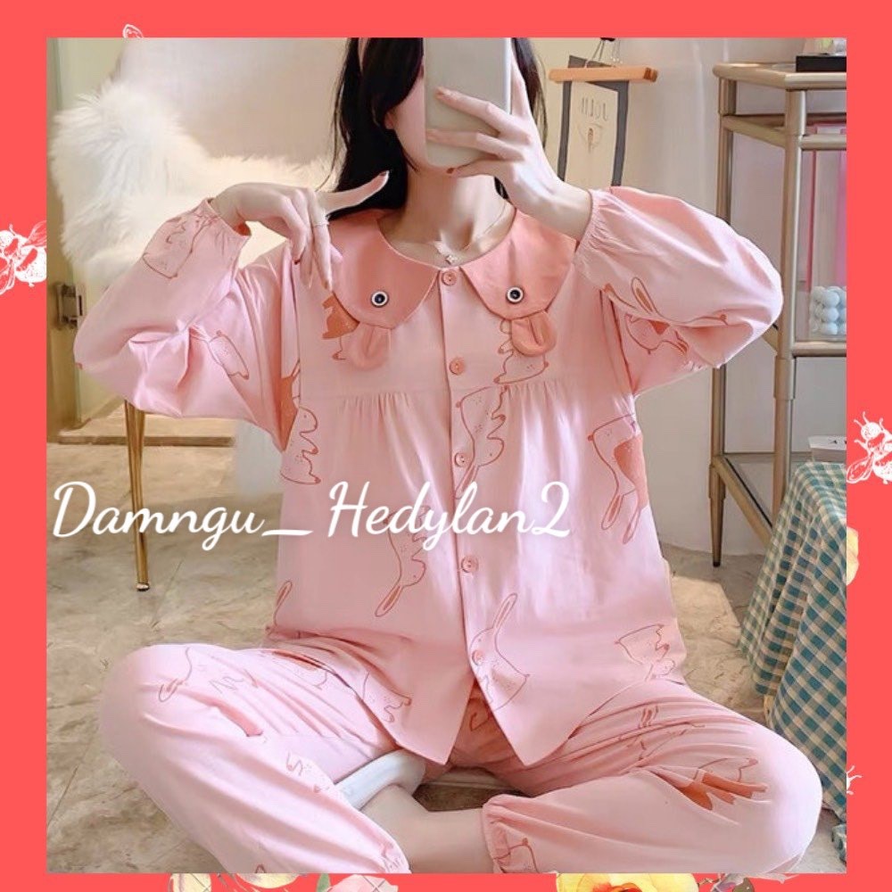 Bộ đồ sau sinh TAI THỎ XINH XẮN chất cotton mềm mại vén ngực kèm chun chỉnh tiện lợi BD942