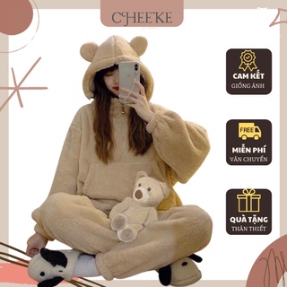 [ Có Video + Ảnh Thật ] Bộ Lông Dài Áo Hoodie Tai Gấu mã 682