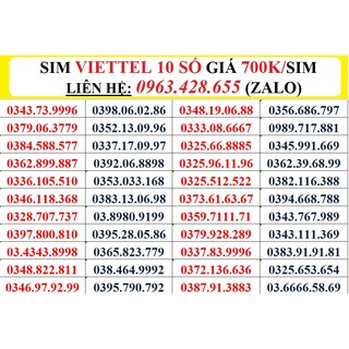 SIM VIETTEL 10 SỐ  ĐỒNG GIÁ 700.000