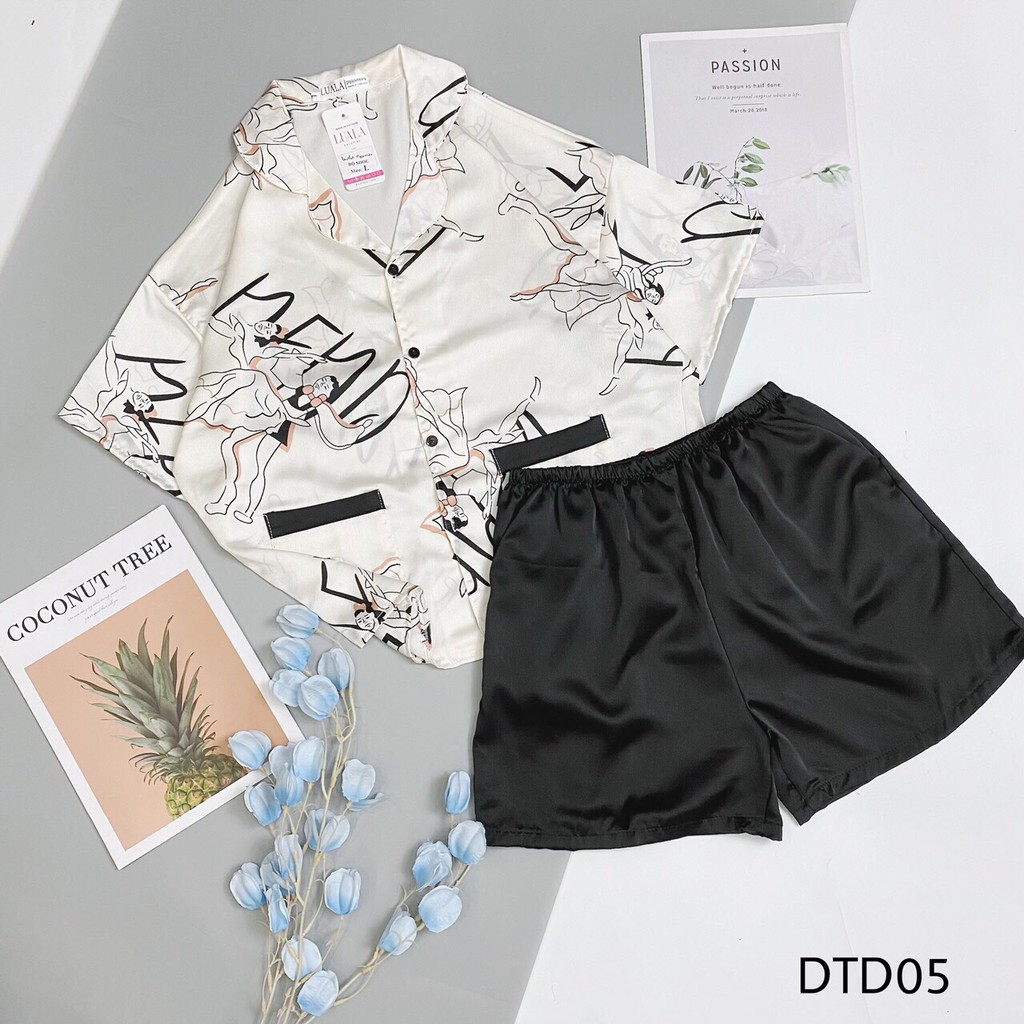 Đồ Ngủ-Pijama nữ, đồ mặc nhà Lụa Satin cộc tay Cổ vạt, cao cấp, dễ thương. Thích hợp mặc nhà và dạo phố | BigBuy360 - bigbuy360.vn