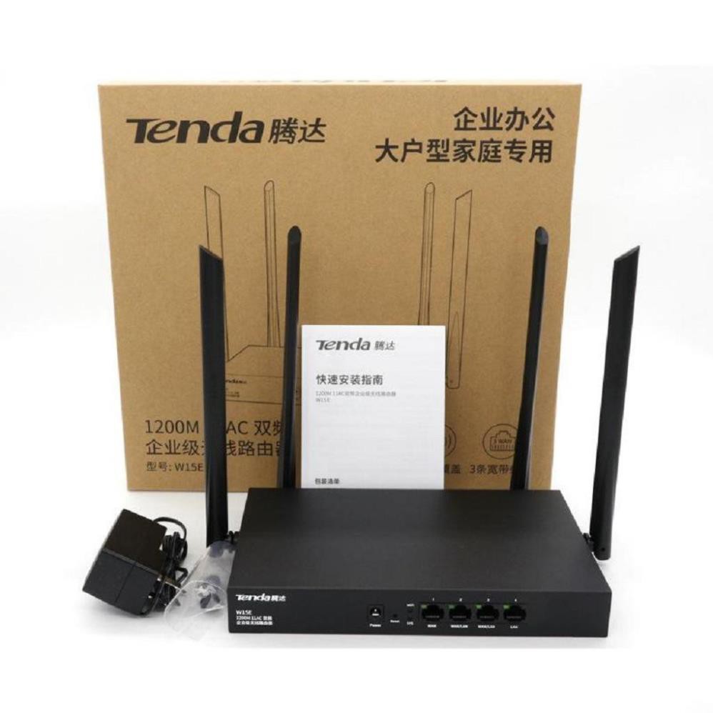 Bộ phát WIFI Tenda w15e ac1200Mps mạng doanh nghiệp 50 user ⭐vùng phủ sóng 300m2 4 ăn ten phát sóng cực mạnh⭐Freeship